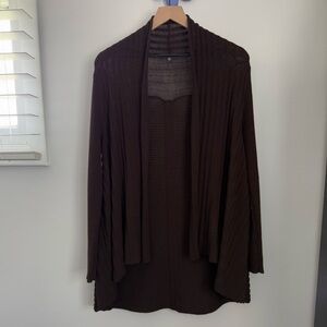 Eileen Fisher Small Dark Brown Open Knit Rib Cardigan 100% Wool Fall Cozy